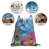 Underwater Ocean Dolphin Fish Coral Reef Summer Drawstring Backpack Sport Gym Bag Sackpack Shoulder Bags for Hiking Yoga Travel Beach