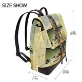 Vintage Lighthouse Painting Women's Genuine Leather Backpack Bookbag School Purse Shoulder Bag