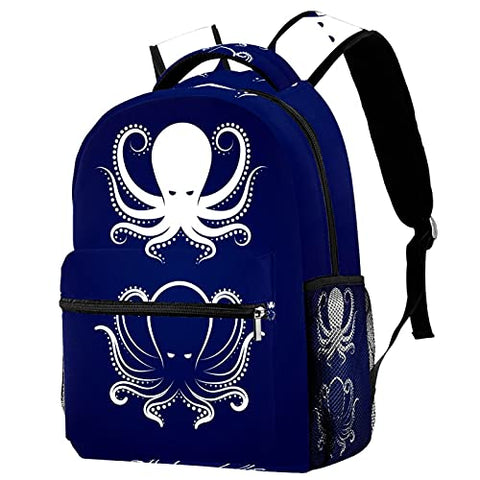 LORVIES Blue and White Octopus Lightweight School Classic Backpack Travel Rucksack for Girls Women Kids Teens