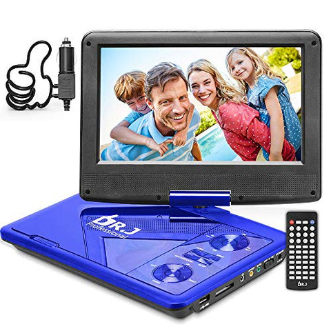 DR. J 11.5" Portable DVD Player with HD 9.5" Swivel Screen, Rechargeable Battery with Wall Charger, Car Charger and AV Cable, Sync TV Projector Function, Support USB Flash Drive SD Card, Region Free