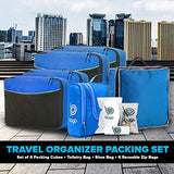 Travel Organizer Set for Luggage & Suitcase - Packing Cubes, Toiletry, Shoe Bags (Blue)