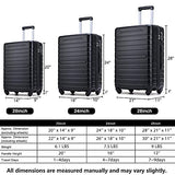 3 Piece Set Luggage Spinner Hardshell Lightweight Durable Suitcase TSA Lock, Women Men Teens Home Outdoor School Travel Carry on Luggage Sets, 20/24/28 inch Black