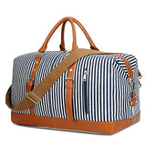 BLUBOON Weekender Overnight Bag Travel Women Ladies Canvas Duffle Tote Bags PU Trim (Blue stripe)