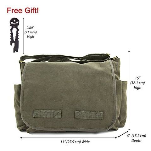Army Force Gear Canvas Messenger Bag, Olive with Black FREE Punisher Tool