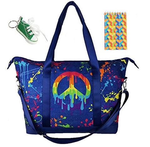 Peace Denim Splatter Large Tote Bag, Keychain & Notepad Multi-Pack