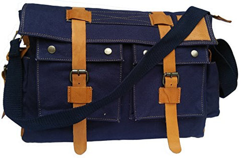 Devil Hunter 15.6" Men's Messenger Bag Vintage Canvas Leather Military Shoulder Laptop Bags