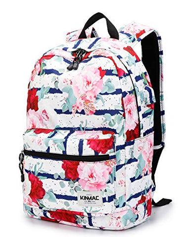Kinmac New Design Waterproof Laptop Travel Outdoor Backpack with USB Charging Port for 13 inch 14 inch and 15.6 inch Laptop (Chinese Rose)