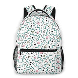 Multifunctional Casual Backpack,Back To The 80's Eighties, Funky Memphis Pattern Design,Adult Teens College Double Shoulder Pack Travel Sports Bag Computer Notebooks