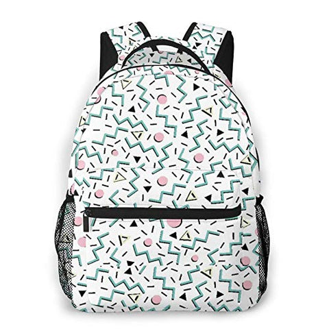 Multifunctional Casual Backpack,Back To The 80's Eighties, Funky Memphis Pattern Design,Adult Teens College Double Shoulder Pack Travel Sports Bag Computer Notebooks