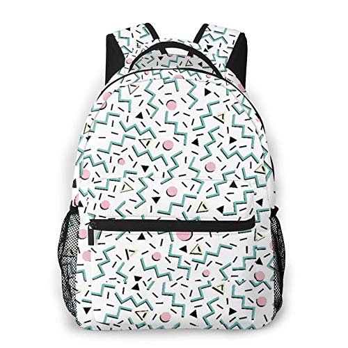 Multifunctional Casual Backpack,Back To The 80's Eighties, Funky Memphis Pattern Design,Adult Teens College Double Shoulder Pack Travel Sports Bag Computer Notebooks