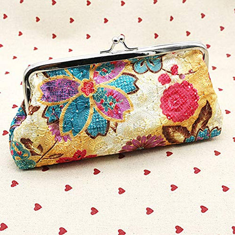 Vintage Lady Womens Floral Wallet Clutch Purse Long Handbag Coin Bag Card Holder (Color - Yellow)