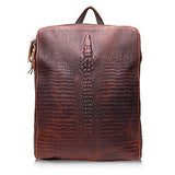 Sealinf Men'S Crocodile Pattern Cowhide Backpack Shoulder Bag (Dark Brown)