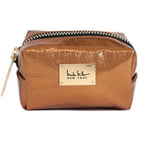 Nicole Miller Metallic Oversized Gold Zipper Makeup Pouch For Women And Adults in Bronze