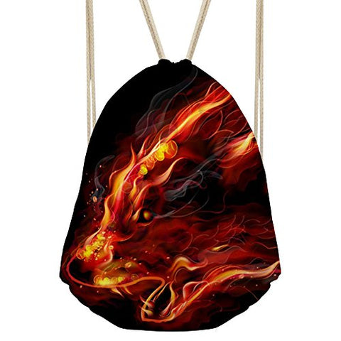Bigcardesigns Drawstring Backpack Sport Sack Bag Fire Monster Beast Print