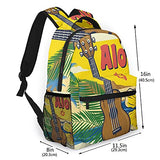 Multi leisure backpack,Aloha Hawaii Ukulele Vintage Style, travel sports School bag for adult youth College Students