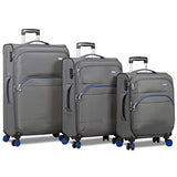 Dejuno Everest 3-Piece Expandable Spinner Combination Lock Luggage Set, Grey