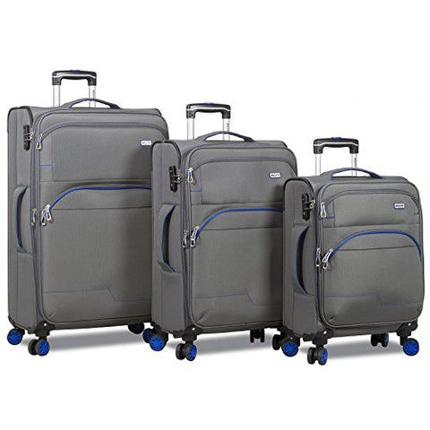 Dejuno Everest 3-Piece Expandable Spinner Combination Lock Luggage Set, Grey