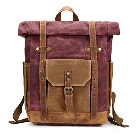Vintage Canvas Rucksack Commuter Backpack Waxed Canvas & Leather Laptop Backpack Work-to-weekend