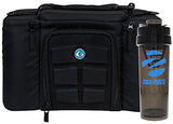 6 Pack Fitness Insulated Meal Prep Bag, Innovator 300 Black/Neon Blue (3 Meal) w/Bonus ZogoSportz Cyclone Shaker