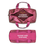 Bixbee Kids Duffle Bag, Dance Bag & Travel Bag for Sports, Gymnastics and Ballet with Adjustable Strap, Zippers, Pockets, and Flake-Resistant Glitter - Overnight Bag in Ruby Raspberry.