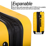 Expandable 3 Piece Luggage Sets Hardside Durable Suitcase with Spinner Wheels TSA Lock, 3 Pcs Carry On Case Travel Home Outdoor School Lightweight Trolley Case ( 20" 24" 28" Yellow)