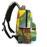 Multi leisure backpack,Aloha Hawaii Ukulele Vintage Style, travel sports School bag for adult youth College Students