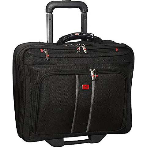 Mancini Leather Goods CompuRoller-Double Compartment Wheeled Laptop Briefcase