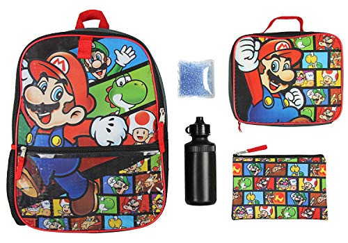 Nintendo 5 PC Shimmer Pixel Character 16" Backpack Combo Set