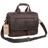 S-Zone Crazy Horse Leather Shoulder Briefcase For 16 Inch Laptop Bag