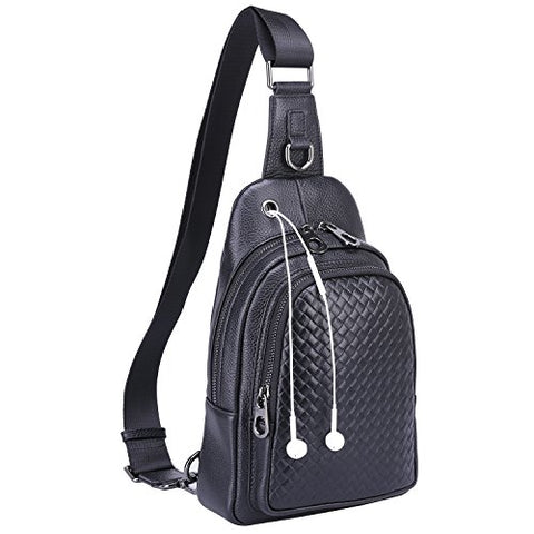 Banuce Top Grain Cowhide Leather Versatile Sling Bag Shoulder Chest Packs Cross Backpack