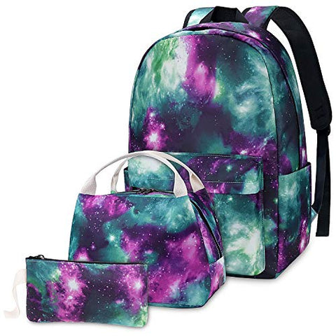 Galaxy Backpack Set 3-in-1 Kids School Bag, Junlion Laptop Backpack Lunch Bag Pencil Case for Teen Boys Girls