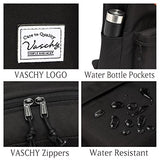 Lightweight Backpack for School, VASCHY Classic Basic Water Resistant Casual Daypack for Travel with Bottle Side Pockets (Black)