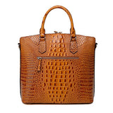 Vicenzo Leather Dione Croc Embossed Top Handle Leather Tote, Brown