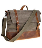 Canvas Messenger Bag Zlyc Leather Trim 15.6 Inch Laptop Bag Military Shoulder Bag Vintage Handbag