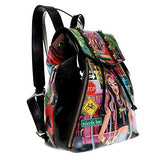 Studded Printed Glossy Backpack with Back Zipper Pocket and Adjustable Strap