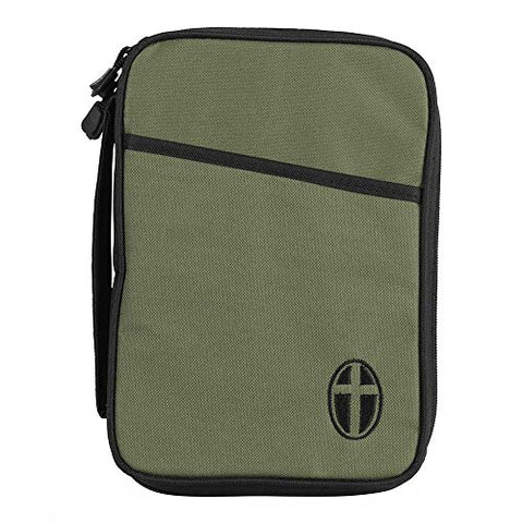 Olive and Black Cross Polyester Thinline Bible Cover Case With Handle
