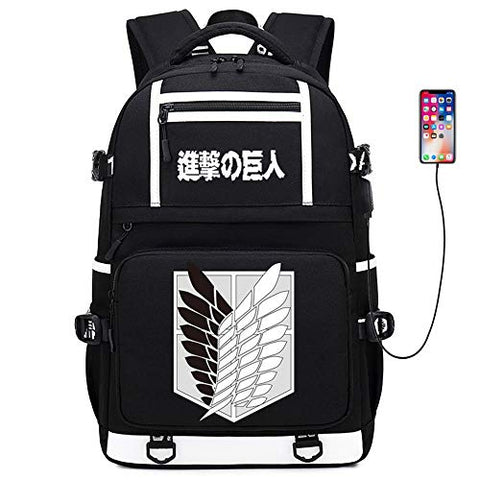 Attack on Titan Men Backpack Survey Corps Travel Bagpack USB Charging Laptop Backpack Anime Bookbag (12)