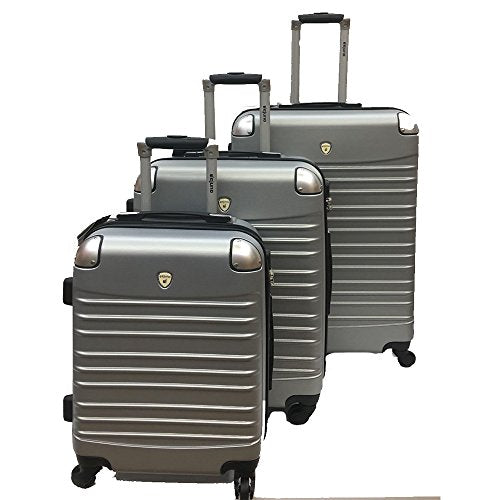 Dejuno Impact Hardside 3-Piece Spinner Luggage Set-Silver, Silver Grey