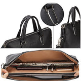 Banuce Black Soft Genuine Leather Briefcase for Women Men Business Work 14" Laptop Messenger Bag