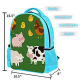 LORVIES Farm Animal Green Backpack Kids School Book Bags for Elementary Primary Schooler for Boys
