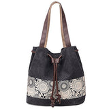 Hiigoo Printing Canvas Shoulder Bag Retro Casual Handbags Messenger Bags (Black)