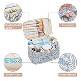 Travel Makeup Bag Large Cosmetic Bag Make up Case Organizer for Women and Girls (Large, Blue Leaf)