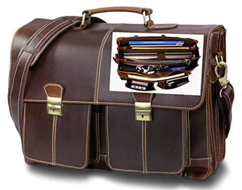 Top Quality Leather Business Briefcase / Messenger bag / Vintage Full Grain Satchel / 15.6 inch Computer bag. Easy-Open Handcrafted timeless design by Andiamo Exclusive. 11 Compartment Laptop Bag.