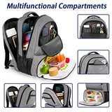 Lunch Backpack, Insulated Cooler Backpack for Men Women, 17 Inch Laptop Backapck with USB Charging Port Leakproof Lunch Cooler Backpack for Lunch Picnic Hiking Camping Beach Trip, Grey