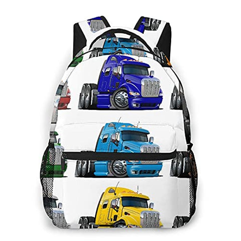 Multi leisure backpack,Cartoon Semi Trucks Set, travel sports School bag for adult youth College Students