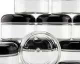 4-Ounce Clear Plastic Jars (12-Pack); Jars w/Black Domed Lids for Cosmetics, Kitchen Spices, Crafts & Office