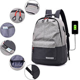 2-FNS School Backpacks Lightweight Canvas Travel Laptop Backpack Student Backpack with USB Charging