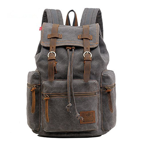 Toebee AUGUR Vintage Canvas Backpack Rucksack Schoolbag Knapsack Camping Hiking Travel Bag-Gray