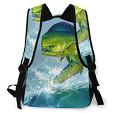 DAOPUDA Leisure Travel Backpack For Women Men Kids,Green Ocean Mahi Dolphin Fish On Blue Dorado Fishing Saltwater