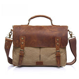 AUGUR Men's Vintage Genuine Leather Laptop Messenger Bags Canvas Satchel Shoulder Bag (Khaki)